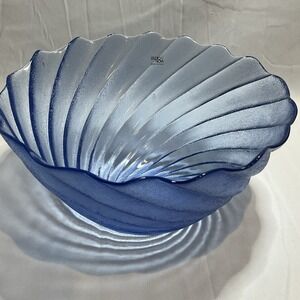Studio Nova Italy Blue Swirl Art Glass Centerpiece Bowl Large 11"W x 5"T